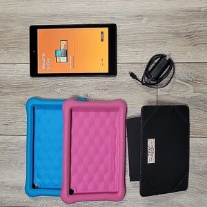Amazon Fire Tablet with 2 Cases and a Headrest Holder